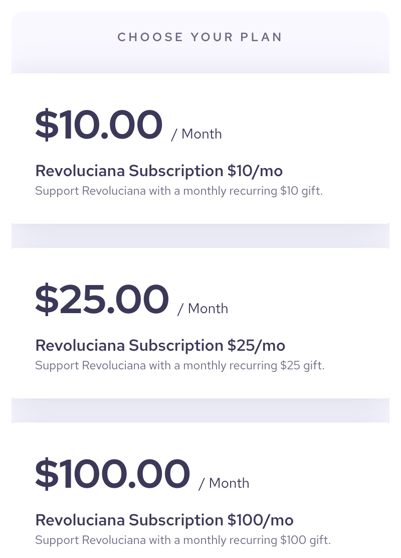 Image with hyperlink to subscription portal. Subscription options of $10/mo, $25/mo, and $100/mo.